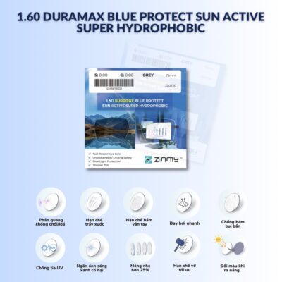 Tròng Kính Đổi Màu Zinmy Duramax Blue Sun 1.60 AS